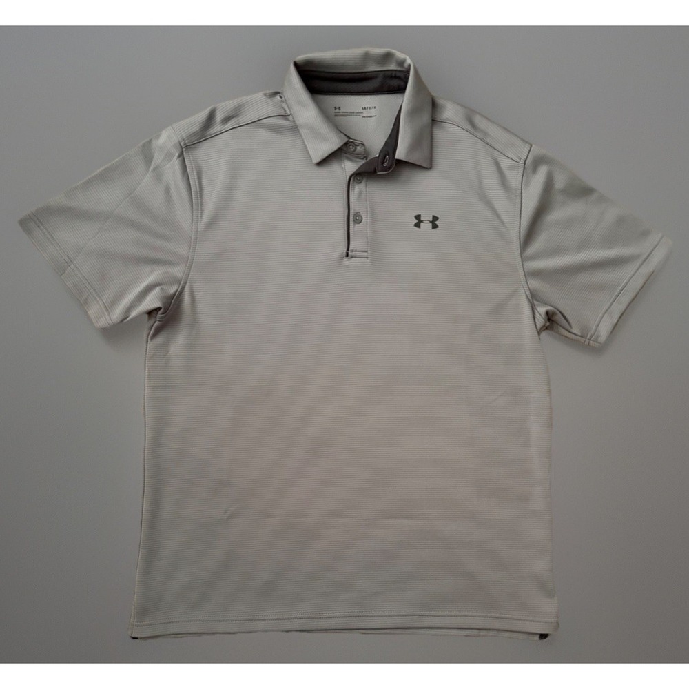 Under Armour Heat Gear Short Sleeve Tech Polo Shirt Gray Logo Loose Large JBHS